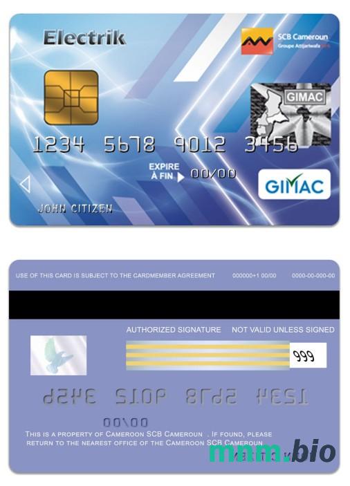 Cameroon SCB bank Gimac Electrik karta przykład w formacie PSD